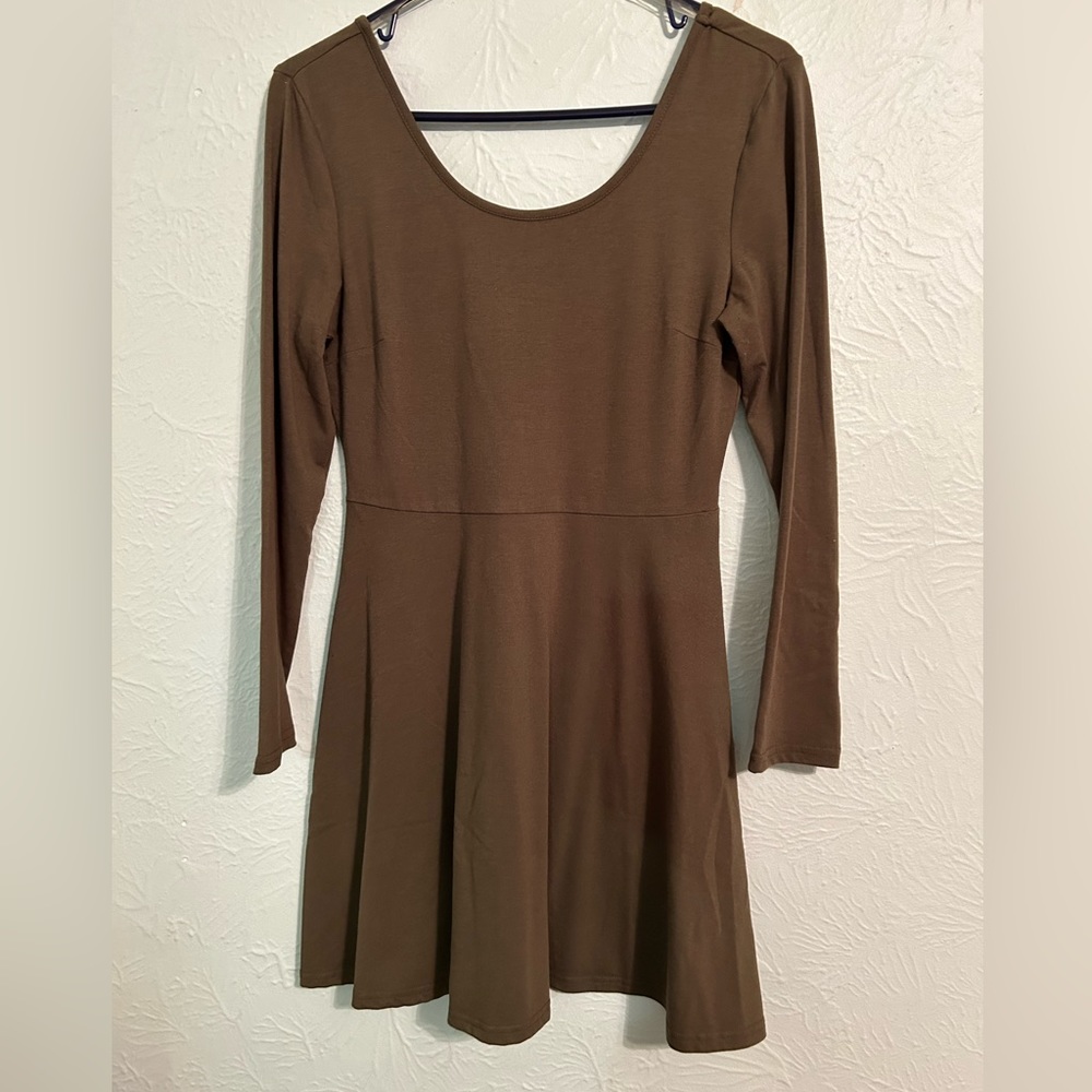 Charlotte Russe Olive Army Green long Sleeve Skater Dress